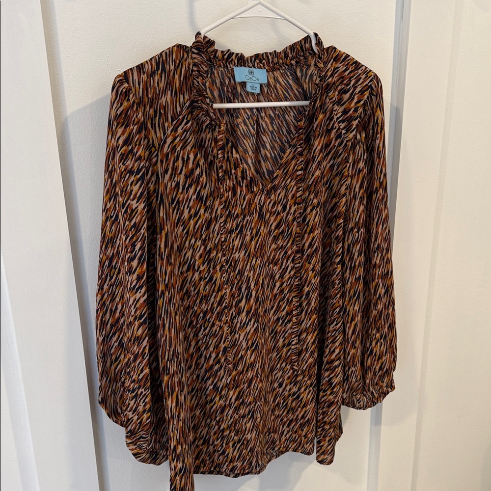 CeCe Multicolor Patterned V-Neck Blouse - Picture 10 of 10